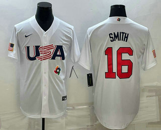 Men%27s USA Baseball #16 Will Smith 2023 White World Baseball Classic Stitched Jerseys